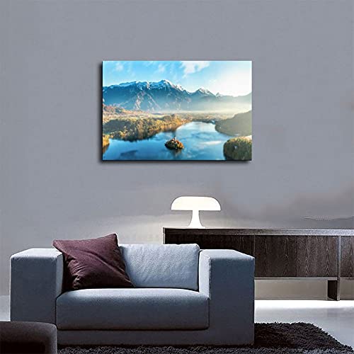 Póster de lienzo de paisaje nevado, montañas, lago, naturaleza, decoración de pared, para sala de estar, dormitorio, decoración sin marco, 60 x 90 cm