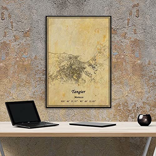 Póster de mapa de Tánger de Marruecos, impresión en lienzo, estilo vintage, sin marco, decoración de regalo, 45,7 x 60,9 cm