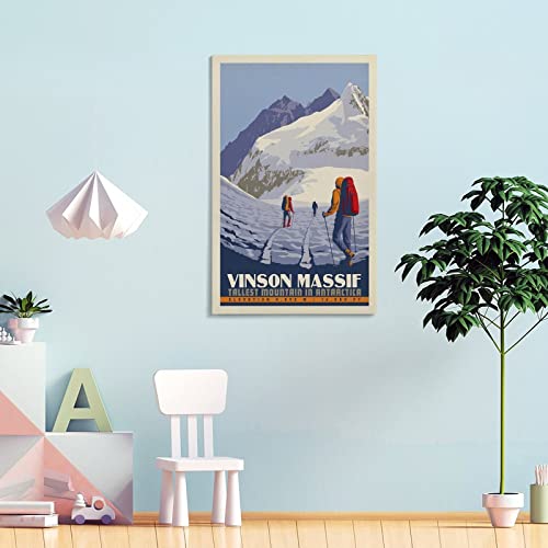 Póster de viaje vintage Vinson Macizo de montaña más alta en la Antártida y arte de pared con impresión moderna de 30 x 45 cm