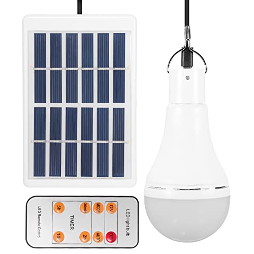 Prenine Bombilla de luz Solar LED 9W Lámpara Portátil Lámpara 6500K Energía Solar/USB Cargado con Control Remoto para iluminación de carpa de camping interior al aire libre