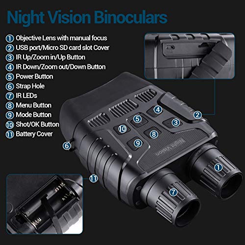 Prismáticos de Visión Nocturna Digital Para Adultos Infrarrojo Binoculares TF de 32GB TFT de 2.3" de iluminación IR infrarroja con Foto y Video Para Caza y Vigilancia