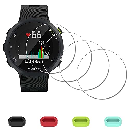 Protector de pantalla para Garmin Forerunner 45 / 45S Smartwatch + tapones de silicona antipolvo, iDaPro vidrio templado antiarañazos sin burbujas