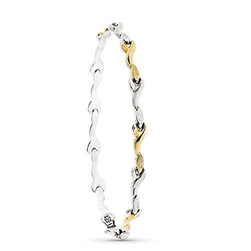 Pulsera plata Ley 925m mujer semirrígida chapada oro combinada formas enlazadas nudos mosquetón