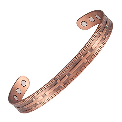 Pulseras de cobre puro de 7.2 pulgadas para mujeres o hombres, pulseras magnéticas, regalo para novio, novia
