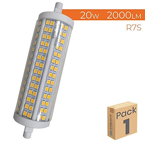 R7S LED 20W 118mm Regulable. Color Blanco Cálido (3000K). 2000 lumenes. 360 grados.