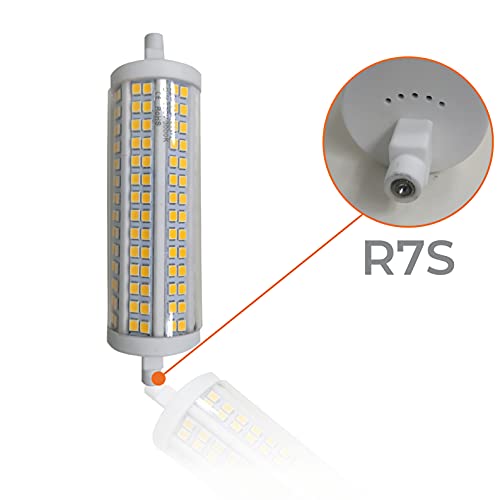 R7S LED 20W 118mm Regulable. Color Blanco Cálido (3000K). 2000 lumenes. 360 grados.