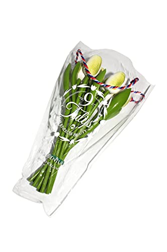 Ramo de Tulipanes de Madera Blanca, 9 Tulipanes Artificiales Pintados a Mano, 34 cm de Altura, Ramo, decoración, Regalo, Made in Holland
