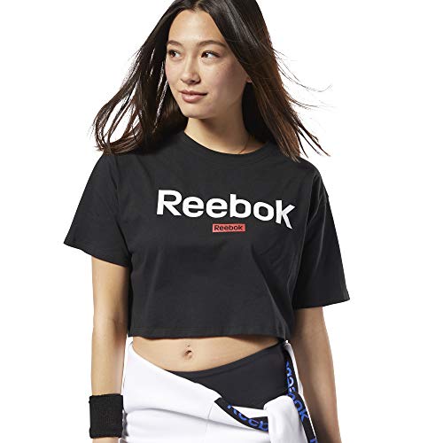 Reebok Linear Logo Crop tee Camiseta, Mujer, Negro, L