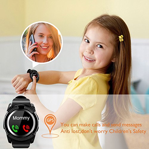 Reloj Inteligente Bluetooth, Smartwatch Pantalla Táctil Impermeable Smart Watch con Camara, SIM/TF Ranura Whatsapp Sports Podómetro Reloj Bracelet para Android Teléfono Hombre Mujer Niño Niña