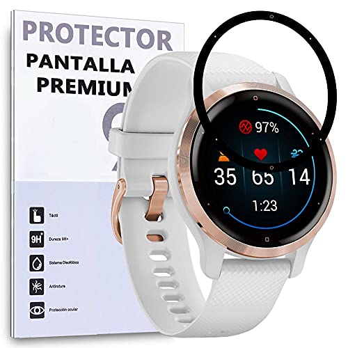 REY Protector de Pantalla Curvo para Garmin VENU 2S 40mm, Negro, Premium, 3D / 4D / 5D, Anti Roturas