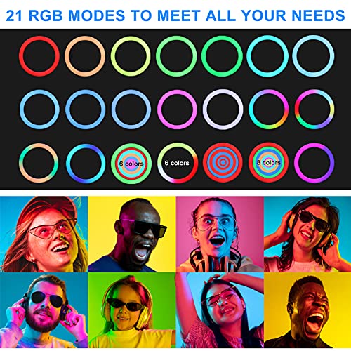 RGB Anillo de Luz LED, MICCYE Aro de Luz con Tripode con 32 Colores RGB, 10 Niveles de Brillo Aro de Luz para Movil para TIK Tok Live Selfie Vlog Youtube