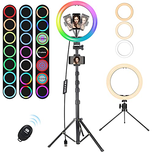 RGB Anillo de Luz LED, MICCYE Aro de Luz con Tripode con 32 Colores RGB, 10 Niveles de Brillo Aro de Luz para Movil para TIK Tok Live Selfie Vlog Youtube