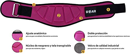Roar® Cinturón musculación para Entrenamiento de Levantamiento de Peso Powerlifting Halterofilia Pesas Gimnasio (Rosa, XS)