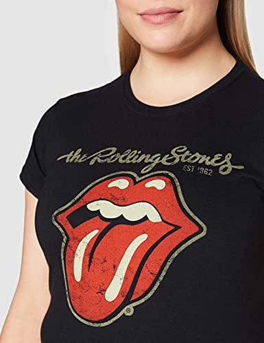 Rolling Stones Plastered Tongue Camisa, Negro, M para Mujer