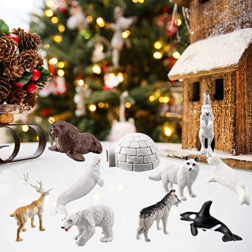 Rongchuang Juego de juguetes de modelos de animales polares, juguetes realistas, incluidos osos polares, focas, ballenas de conejos, pingüinos, delfines y otros juguetes de Navidad para niños y niñas