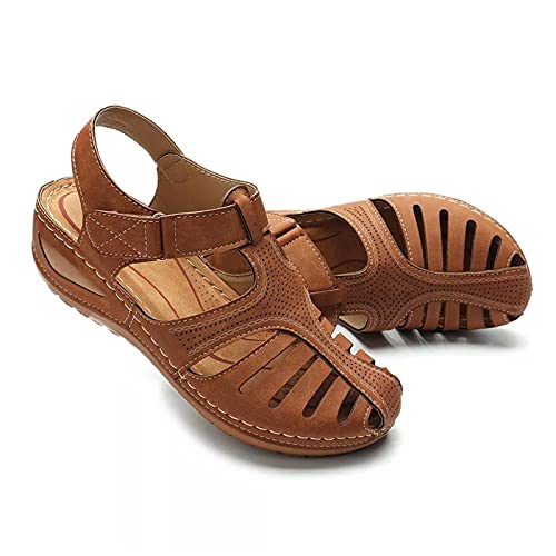 RTPR Sandalias para mujer, estilo retro europeo y americano, tallas grandes, ligeras, suela suave, zapatos informales, marrón, 41 EU