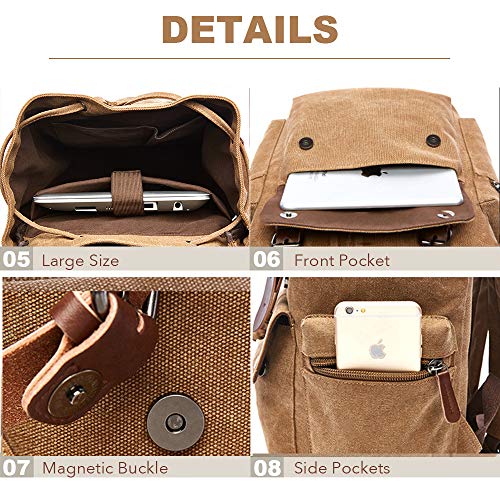 Rufun Mochila de Lona Vintage para portátiles Mochilas de Viaje Bolsa de Gran Capacidad Unisex (Marrón)