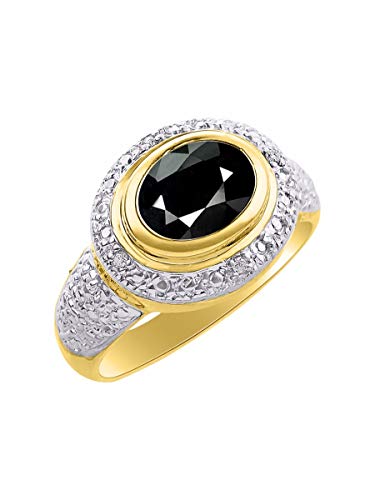 RYLOS Rings for Women 14K Gold Plated Silver Ring Classic 9X7MM Oval Gemstone & Diamonds October Onyx Jewelry for Women Sterling Silver Rings for Women Diamond Rings Size 5,6,7,8,9,10,11,12,13