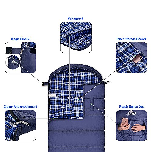 Sac de couchage en flanelle de coton XL pour le camping randonnée, sacs de couchage pour adultes de, les voyages de 3 à 4 saisons