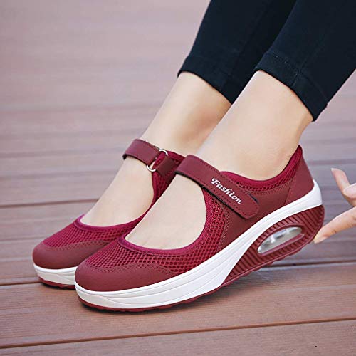 Sandalias para Mujer Malla Merceditas Plataforma Ligero Zapatillas Sneaker Mary Jane Casual Zapatos de Deporte Mocasines Negros Verano A-Rojo-2 EU39