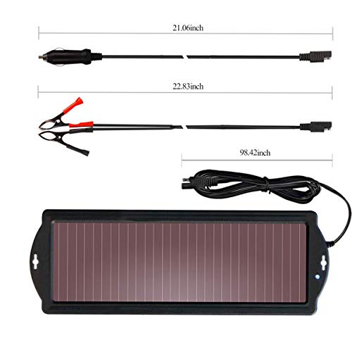 SARONIC Cargador de batería Solar para Coche con Enchufe para Encendedor de Cigarrillos y línea de Clip de Carga de batería, Adecuado para Coches, caravanas y Barcos (2,5 vatios)