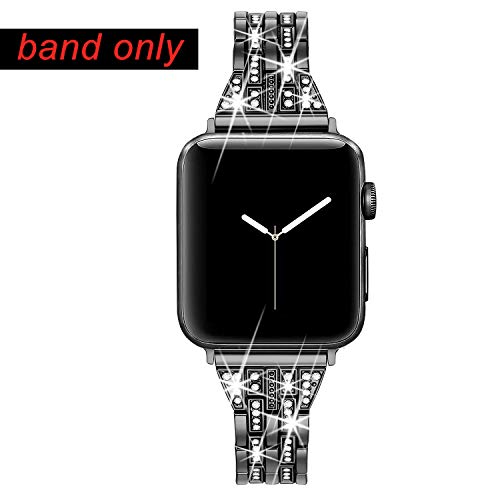 Secbolt Slim Bling Bandas Compatible Apple Watch Band 38 mm iWatch Series 3, Serie 2, Series 1, Diamond Rhinestone Metal Jewelry Band Strap, 4 Colores Disponibles, Negro (black-38mm)