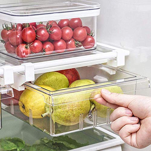 Self Ideas - Cajón organizador de frigorífico extraíble. Organizador de frigorífico extraíble de gran capacidad. Organizador de cocina muy fácil de instalar. (4 compartimientos)