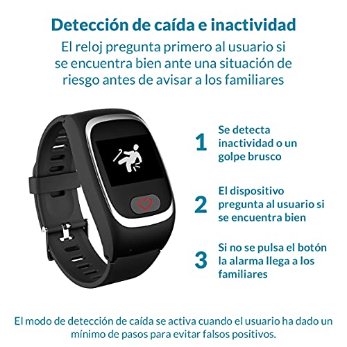 SeniorDomo Protect - Reloj teleasistencia localizador GPS y botón de Ayuda SOS (Negro)