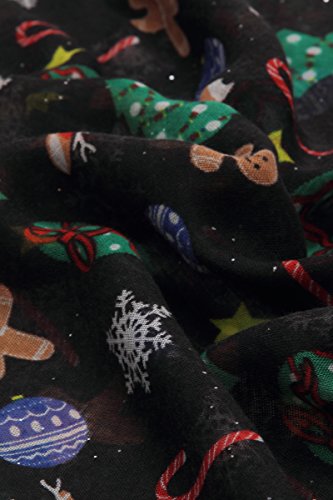 Sew Elegante, bufanda navideña con diseño de bastón de acebo y panecillo, reno y copo de nieve y búho Negro Negro ( Talla única