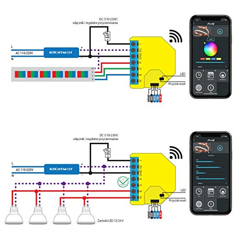 Shelly RGBW2 Wireless relé tiras LED, 12-24 voltios Amazon Alexa y Google home 1 unidad