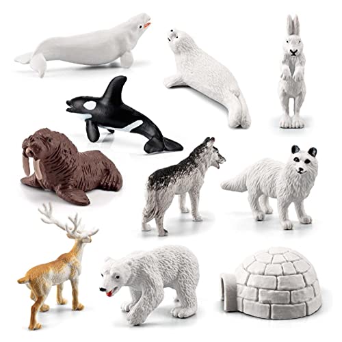 Shenrongtong Juegos de Figuras de Animales árticos, 10 Piezas de 1 a 2 Pulgadas de Figuras de Animales Polares para niños pequeños, Regalo de cumpleaños de Diorama