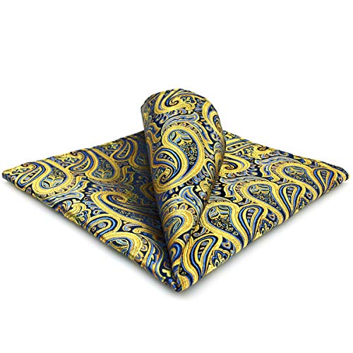 shlax&wing Pañuelo de bolsillo para hombre azul amarillo paisley grande