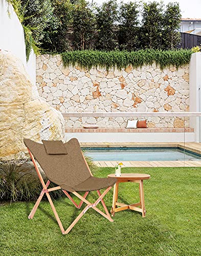 Silla Plegables Diseño de Mariposa Sillas de Jardin Sillón Reclinable Moderno Acolchado para Interior y Exterior Camping Terraza Marrón