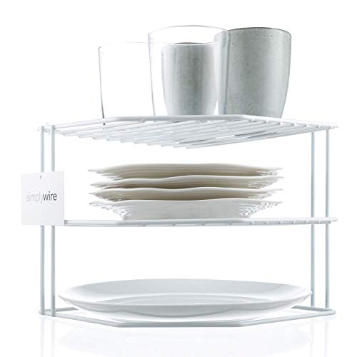 simplywire - Estantes para platos - Organizador de armarios de cocina - Diseño de 3 niveles - Blanco