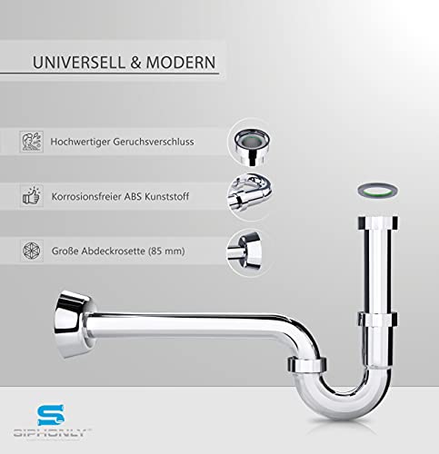 Siphonly® - Sifón de diseño para lavabo | lavabo - desagüe | tapón antiolores para lavabo en plástico ABS cromado | 2 años de garantía completa