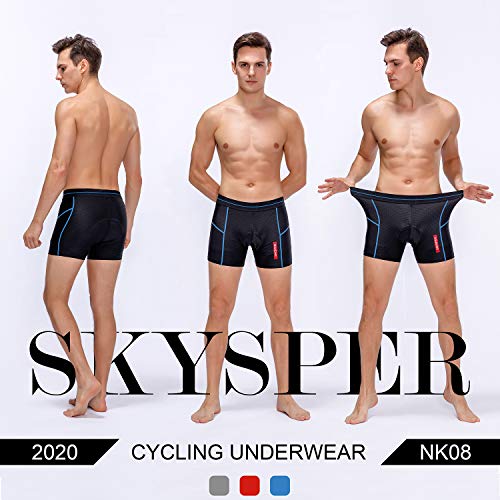 SKYSPER Calzoncillos Ropa Interior Ciclismo para Hombres Culote Pantalones Cortos Deportivos Gel 4D Acolchada para MTB Ciclismo Bicicleta al Aire Libre Transpirable Secado Rápido