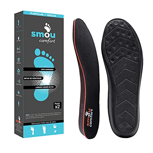 SMOU Comfort Plantillas de gel y memory foam para mujer y hombre - Para zapatos, botas de trabajo o zapatillas deportivas - Gran amortiguación y descanso de la planta y el talón (42-43 EU)