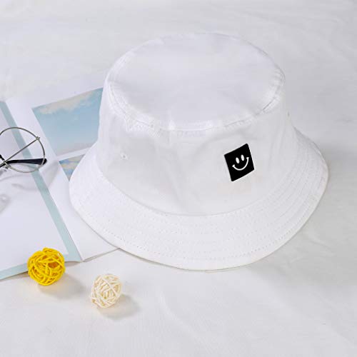 Sombrero del Pescador Algodón Plegable Bucket Hat Al Aire Libre Visera para Senderismo Camping y Playa 56-58 cm Blanco
