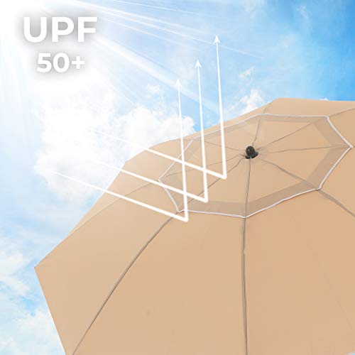 SONGMICS Parasol de Playa Ø 2 m, Sombrilla de jardín con protección UPF 50+, Inclinable, Portátil y Resistente al Viento, Varillas de Fibra de Vidrio, Bolsa de Transporte, Topo GPU65BRV1