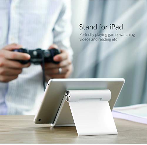 Soporte Universal Reforzado Ajustable para Móvil Lector Libros Electrónico Tablet 4”-10.4” Multiángulo 0-100 Grados Diseño de Mesa Compatible con Apple (iPhone-iPad) Samsung Huawei Xiaomi (Blanco)
