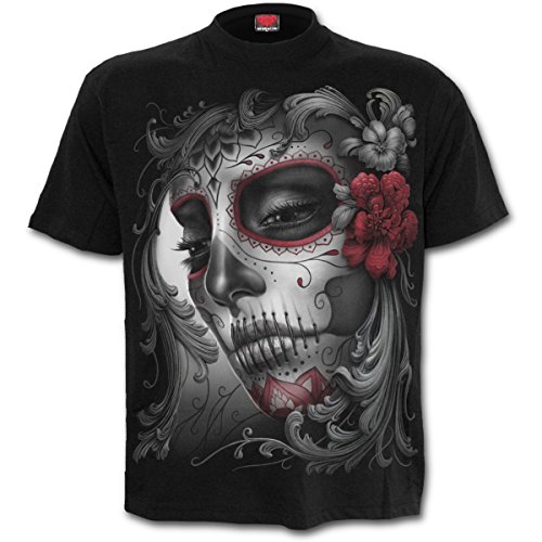 Spiral - Skull Roses - Camiseta con Estampado Frontal - Negro - L