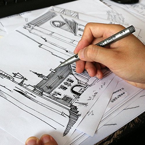 STA rotuladores de punta fina , tinta negro, rotulador de dibujo para ilustración del artista dibujo técnico documentos de oficina cómic manga ,paquete de 10 unidades