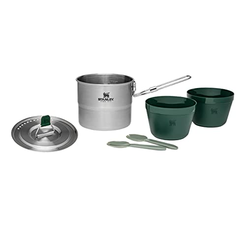 Stanley Adventure Stainless Steel for Two 1.0L / 1.1 QT with Bowls and sporks – 6 Piece Camp Cook Set, Unisex-Adult, Large