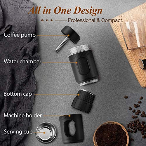 Staresso Máquina de café espresso manual, mini cafetera espresso portátil, compatible con café molido y nespresso, cápsulas ideales para camping, senderismo, viaje