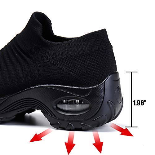 STQ Zapatillas Mujer Deportivas Sin Cordones de Non Slip Cómodo Deportes Mujer Zapatos Gimnasio Sneakers Todo Negro 40 EU