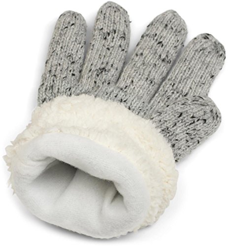 styleBREAKER guantes cálidos con estrás y tejido polar, guantes de punto de invierno, señora 09010010, color:Gris claro jaspeado