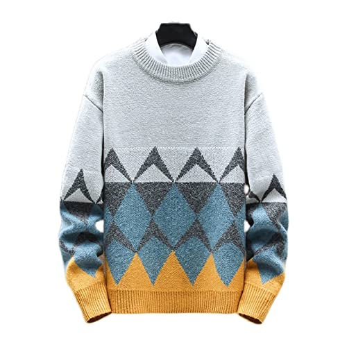Suéter para Hombres Streetwear suéter Jerseys Hombres Moda Ropa otoño Manga Larga Camisas Calle Ropa Interior patrón geométrico suéteres Lana Knit Crew Neck (Color : A1, Size : 3XL)