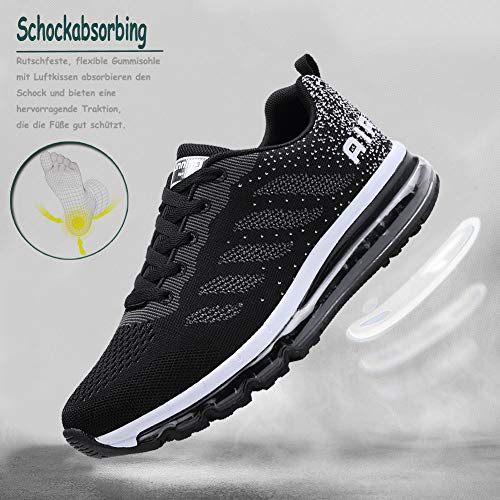 Sumateng Zapatillas de Deportes Hombre Mujer Zapatos Deportivos Aire Libre para Correr Calzado Sneakers Gimnasio Casual Black White 39 EU