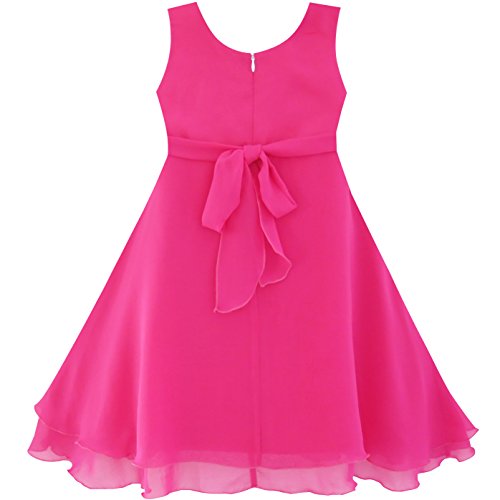 Sunny-fashion - Vestido para niña (sin mangas, estampado floral, varias capas, gasa, 4-14 años, talla 8 años, color rosa