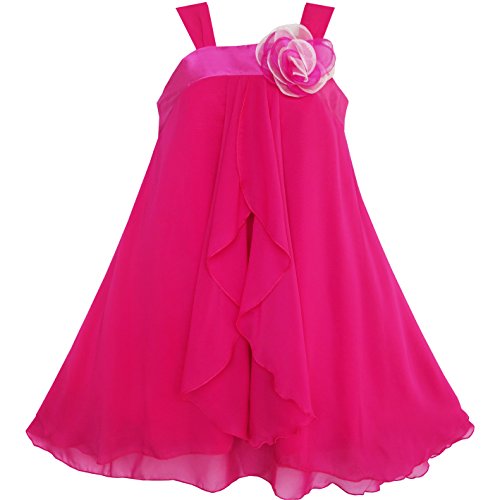 Sunny-fashion - Vestido para niña (sin mangas, estampado floral, varias capas, gasa, 4-14 años, talla 8 años, color rosa